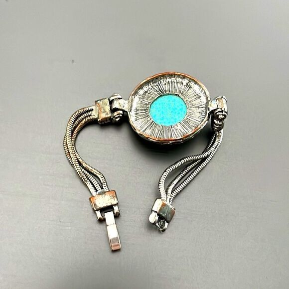 Boho Western Faux Turquoise Bracelet and Gold and Silver Tone Earrings